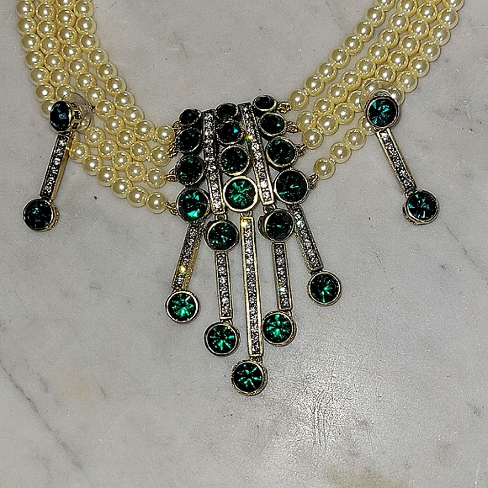HEIDI DAUS HEIRLOOM Jewels,Crystals & Pearls Bib Necklace & Earrings EnsembleEUC